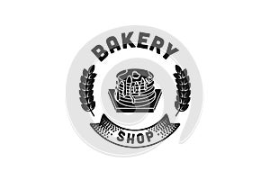 cupcake and wheat, vintage bakery logo Designs Inspiration Isolated on White Background.