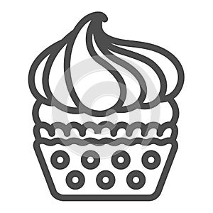 Cupcake with whipped cream buttercream frosting line icon, pastry concept, muffin vector sign on white background