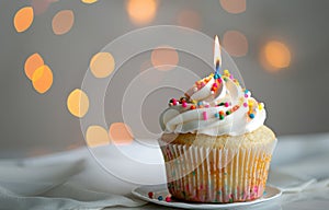 Cupcake With White Frosting and Sprinkles