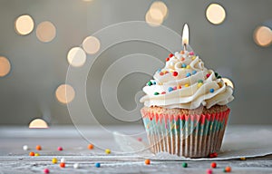 Cupcake With White Frosting and Sprinkles