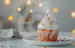 Cupcake With White Frosting and Sprinkles