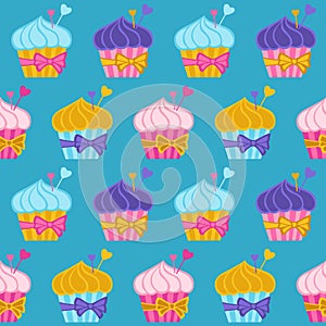 Cupcakes abstract seamless pattern muffin bakery trendy boundless print background repeating texture