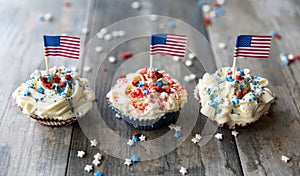 Cupcakes with American Flags for the 4th of July