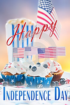 Cupcakes with american flags on independence day