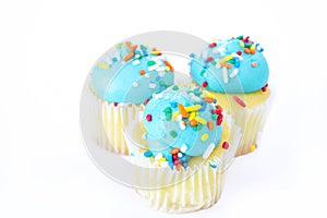 Cupcakes with Blue Frosting and Sprinkles