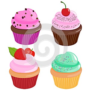 Sweet cupcakes collection. Vector illustration