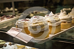 Cupcakes and cookies at a bakery on display