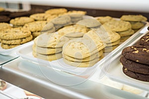 Cupcakes and cookies at a bakery on display