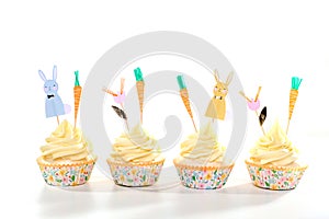 Cupcakes Decorated Treats on White Background for Easter