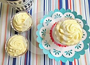 Cupcakes decorated with a vanilla frosting