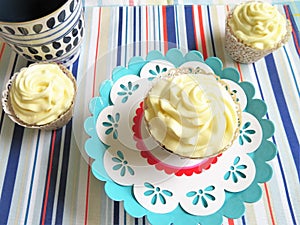 Cupcakes decorated with a vanilla frosting