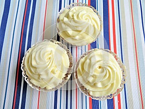 Cupcakes decorated with a vanilla frosting