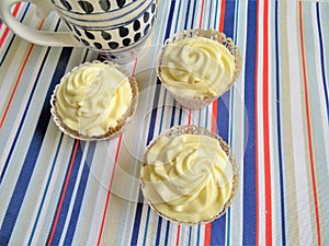 Cupcakes decorated with a vanilla frosting