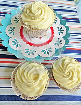 Cupcakes decorated with a vanilla frosting