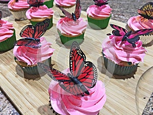 Pink Cupcakes with Butterflies on Top