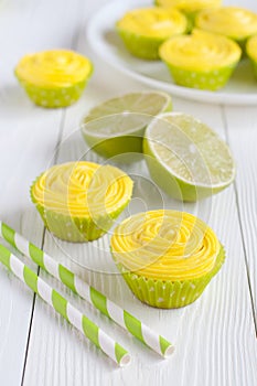 Cupcakes in paper baking cups on table