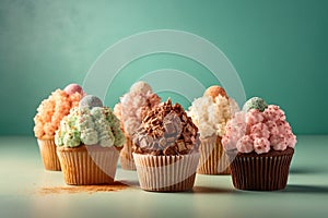 cupcakes on a pastel background, Shot using a Leica camera, and Soft shadows. Clean sharp focus. High-end retouching