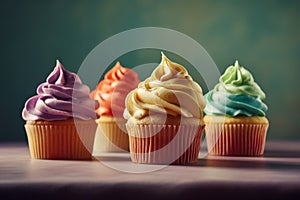 cupcakes on a pastel background, Shot using a Leica camera, and Soft shadows. Clean sharp focus. High-end retouching