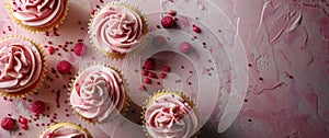 Cupcakes With Pink Frosting and Red Sprinkles on a Pink Plate