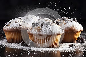 Cupcakes in powdered sugar. Generative AI