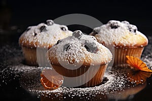 Cupcakes in powdered sugar. Generative AI