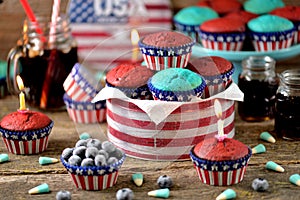 Cupcakes Red and Blue velvet on the day of US independence or birthday party.