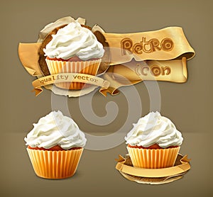 Cupcakes retro vector icons