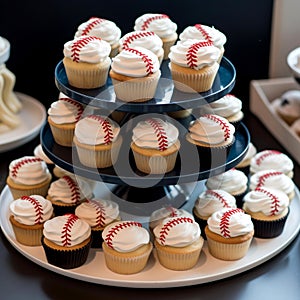 Cupcakes in the shape of baseballs. Baseball game celebration