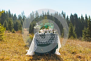 Cupcakes with tags for writing. Wed decorations.