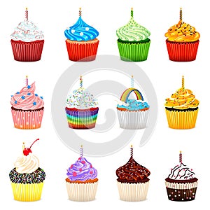 Cupcakes Vector Illustration Collection Set