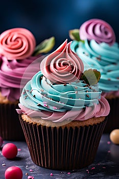 Cupcakes in vibrantly colors on a blur background