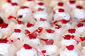 Cupcakes. White with red flowers