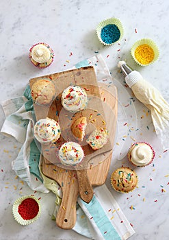 Cupcakes on wooden boards