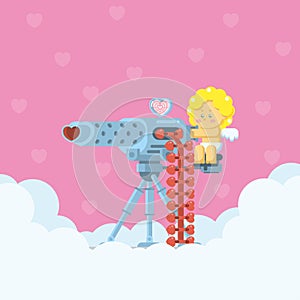 Cupid aiming love machine gun