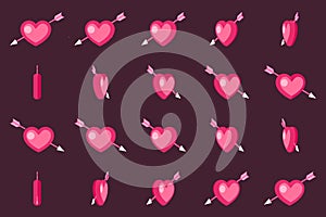 Cupid Arrow Valentine Day 3d Love Heart Rotation Flat Design Vector Illustration