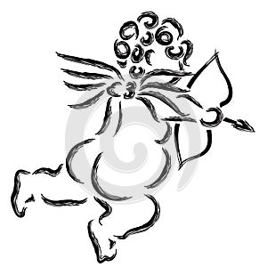 Cupid with Bow and Arrow Ink Brush Illustration