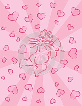 Cupid with Bow and Arrow Ink Brush Pink Background