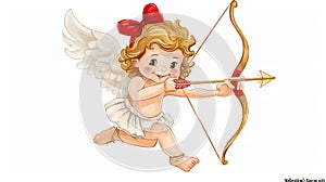 Cupid with bow and arrow on a white background.