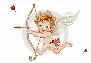 Cupid with bow and arrow on a white background.
