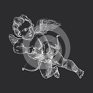 Cupid with bow, hand drawn illustration in vector