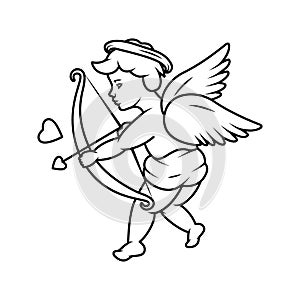 Cupid cherub with a bow and arrows. Angel with a wings. Valentine's day. Vector illustration.