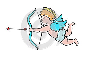 Cupid. Cherub shooting arrow. Angel with a wings. Valentine's day. Vector illustration.