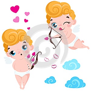 Cupid collections design. Cupid mascot in various positions. Suitable for Valentine`s day design.