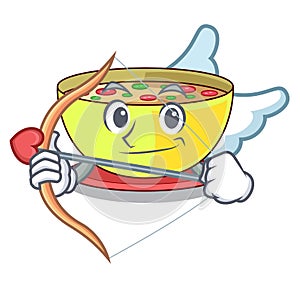 Cupid corn chowder in a cartoon bowl