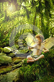 Cupid in fantasy forest