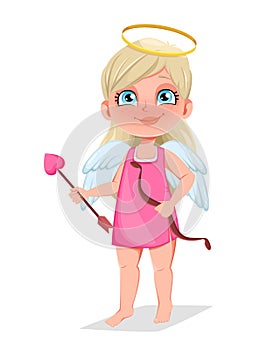 Cupid girl with bow and love arrow