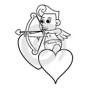 Cupid on hearts with arch in black and white