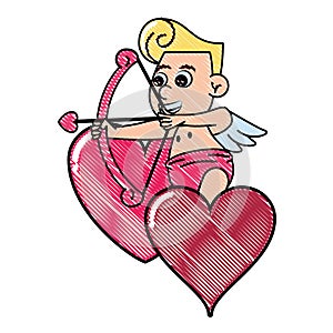 Cupid on hearts with arch scribble