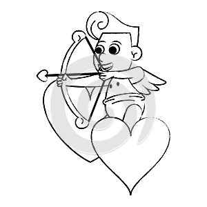 Cupid on hearts with arch sketch