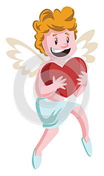 Cupid holding a big red heart vector illustration